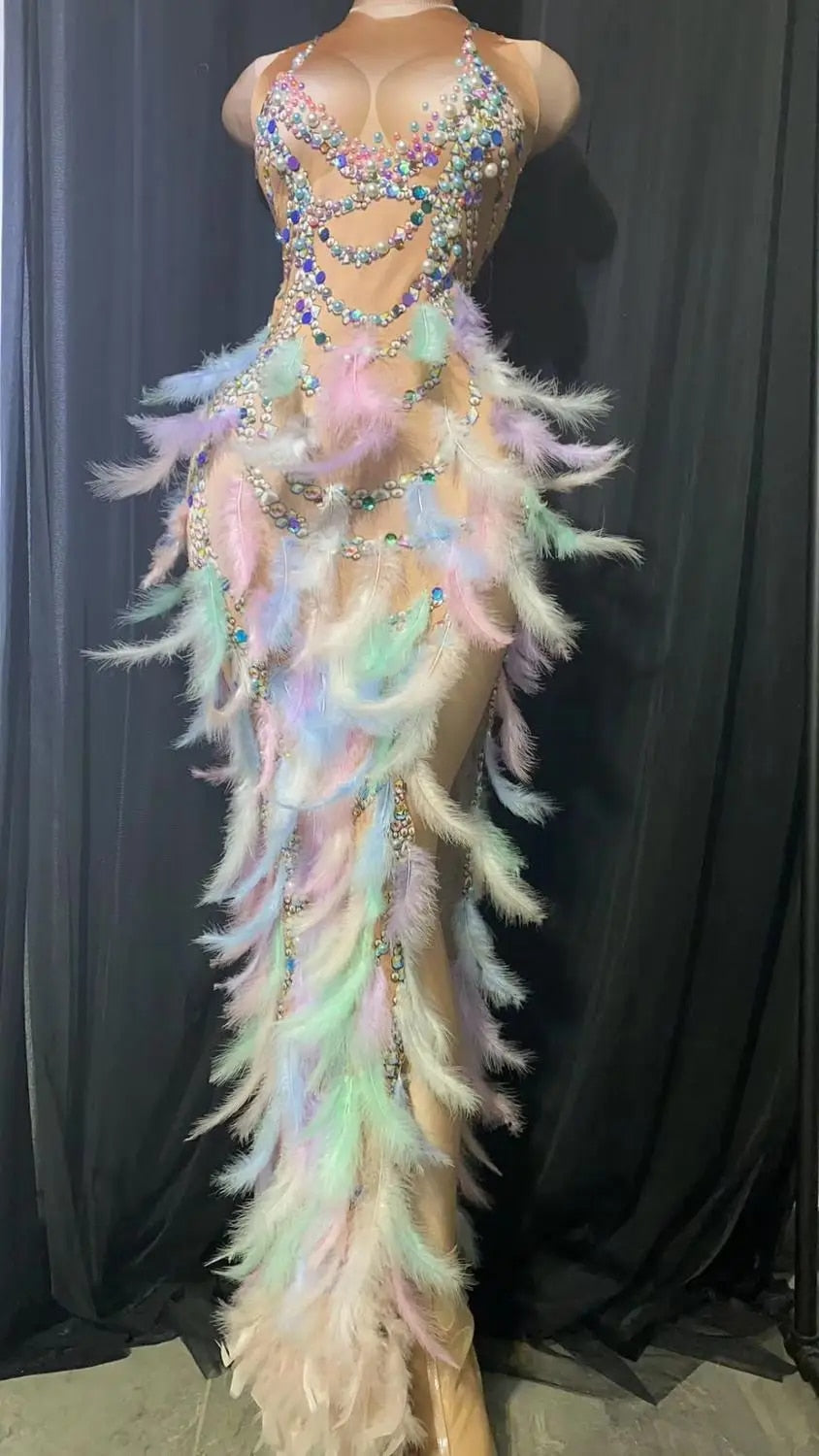 Peacock - Luxurious Sequin, Rhinestone, Pearl Gown