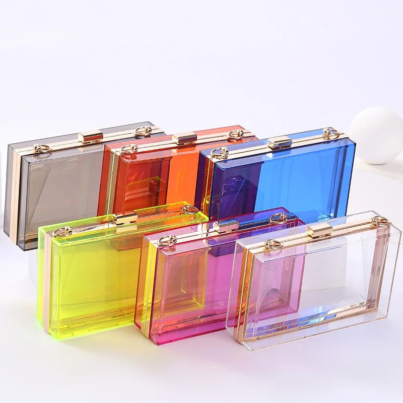 Lucy - Acrylic Transparent Clutch Bag with Chain Strap
