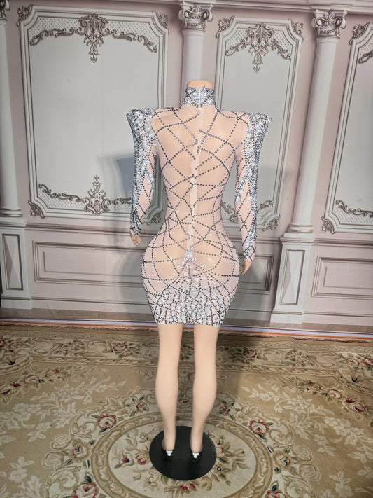 Confidence - Luxury Silver Rhinestone Embellished Dress