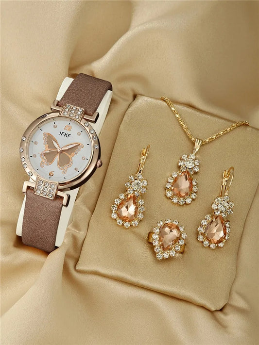 Elegant Three-Piece Quartz Watch Jewelry Set