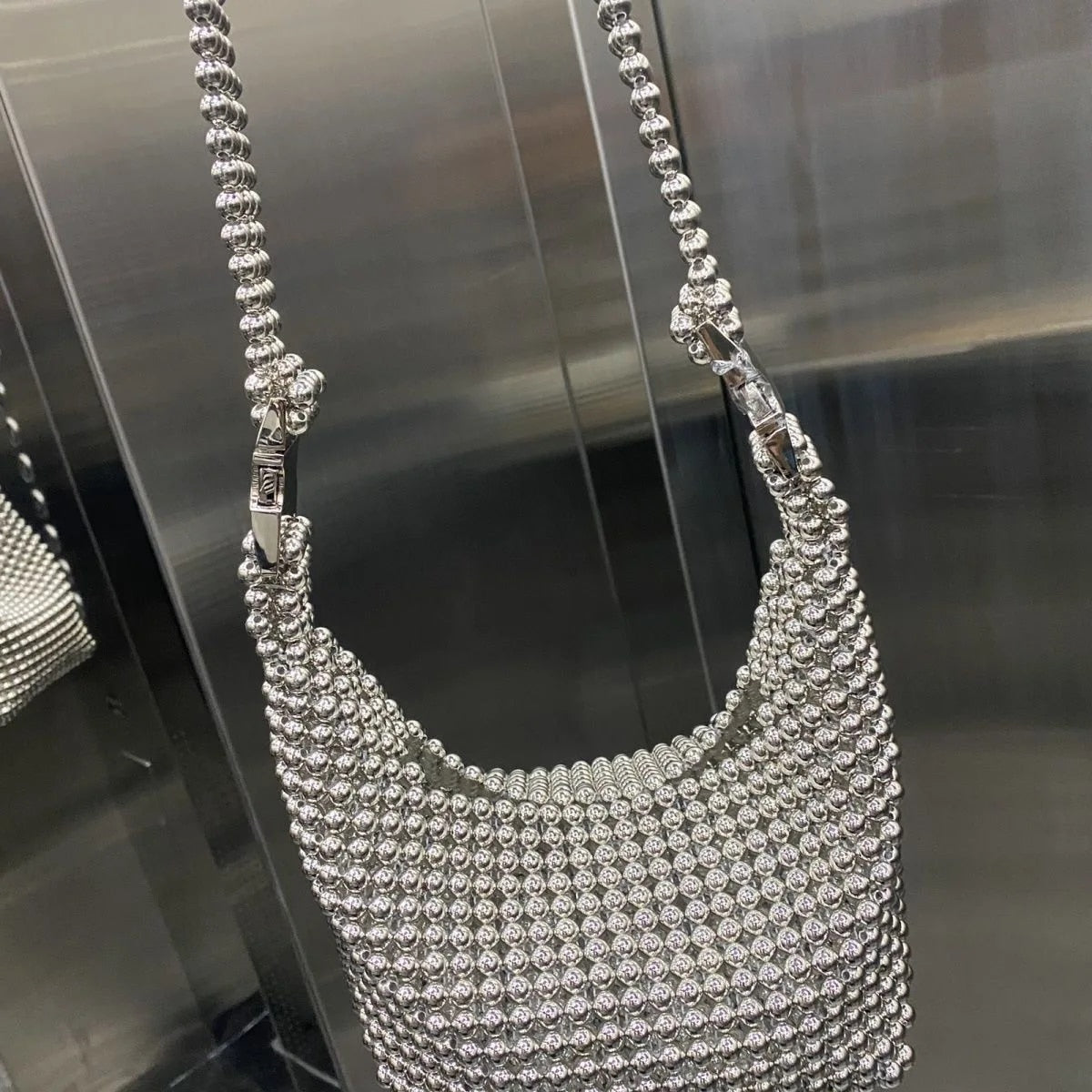 Newton - Silver Trendy Women's Beaded Evening Handbag