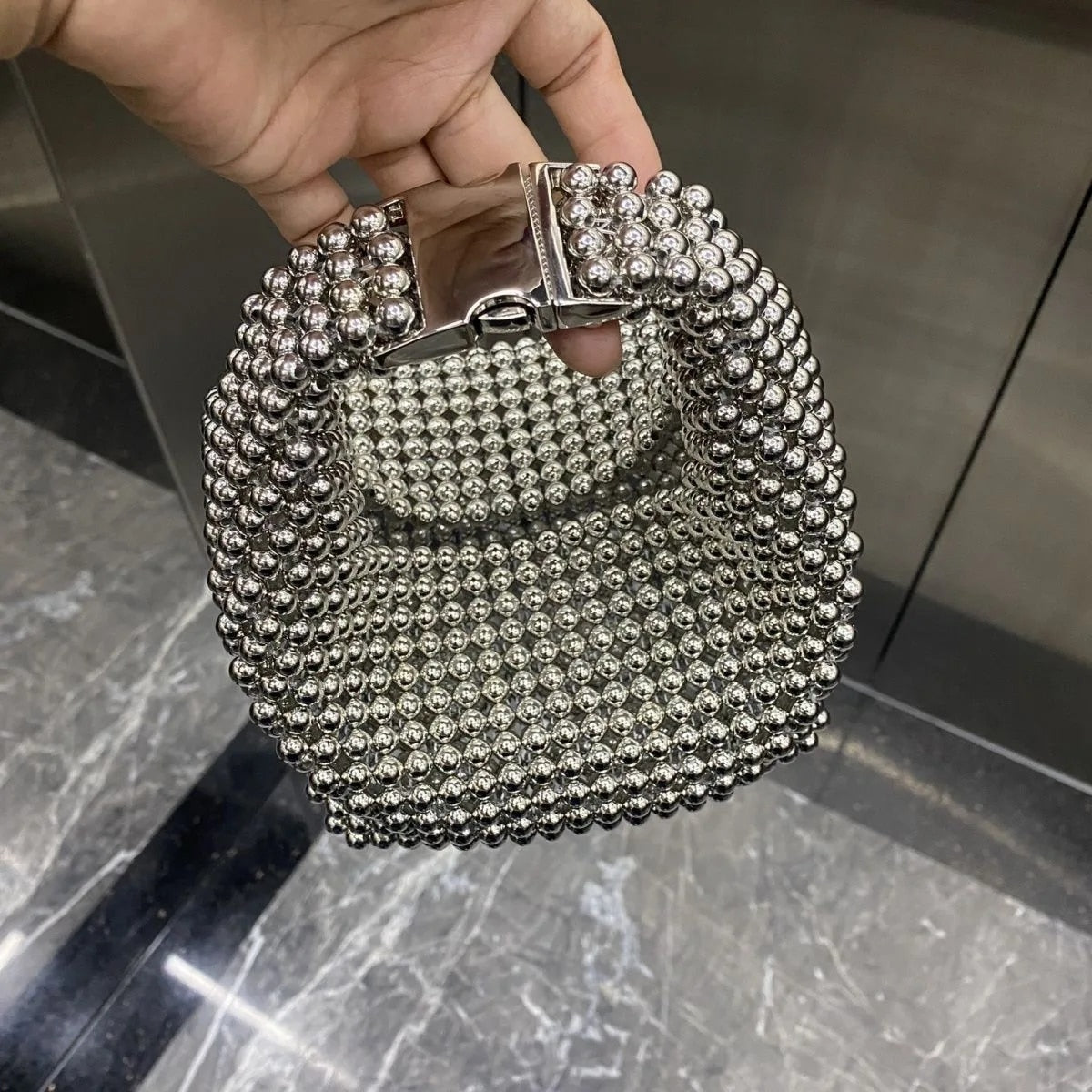 Newton - Silver Trendy Women's Beaded Evening Handbag