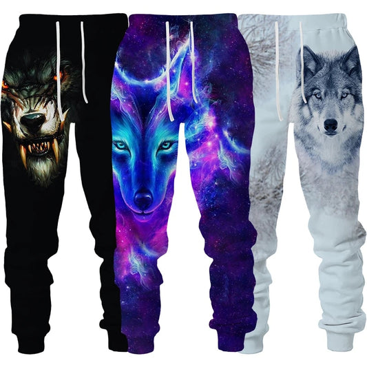 Wolf Graphic Print Pants Men's Joggers