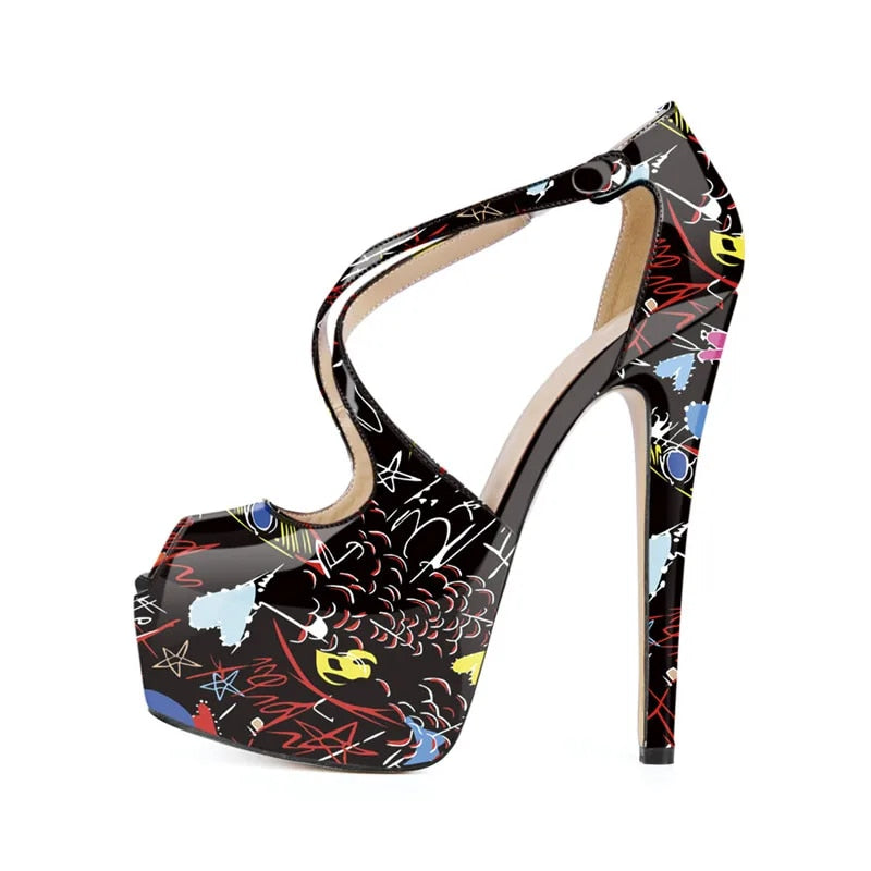 Graffiti - Women's Peep Toe Platform Stiletto Pumps