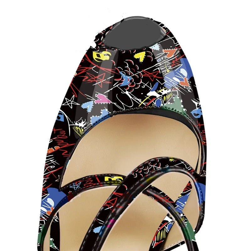 Graffiti - Women's Peep Toe Platform Stiletto Pumps