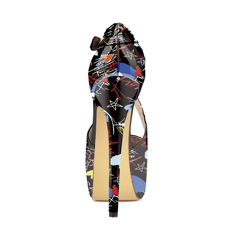 Graffiti - Women's Peep Toe Platform Stiletto Pumps