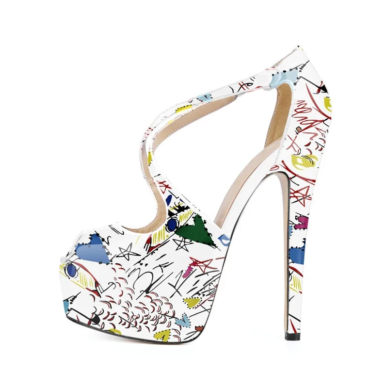 Graffiti - Women's Peep Toe Platform Stiletto Pumps