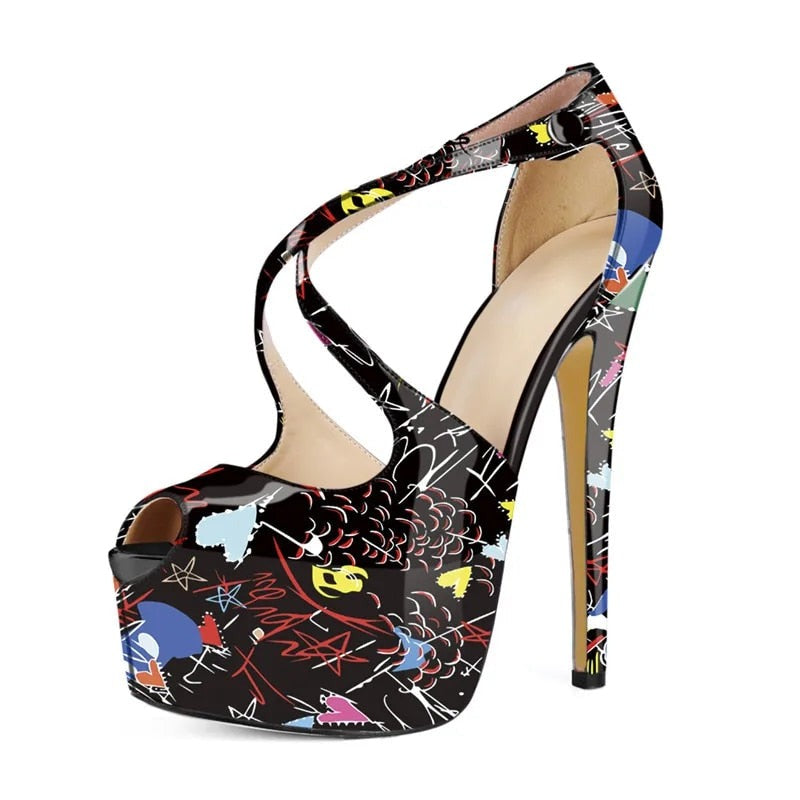 Graffiti - Women's Peep Toe Platform Stiletto Pumps