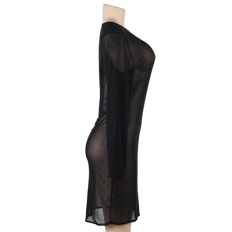No Treble - Plus Size Women's Long Sleeve Mesh Dress