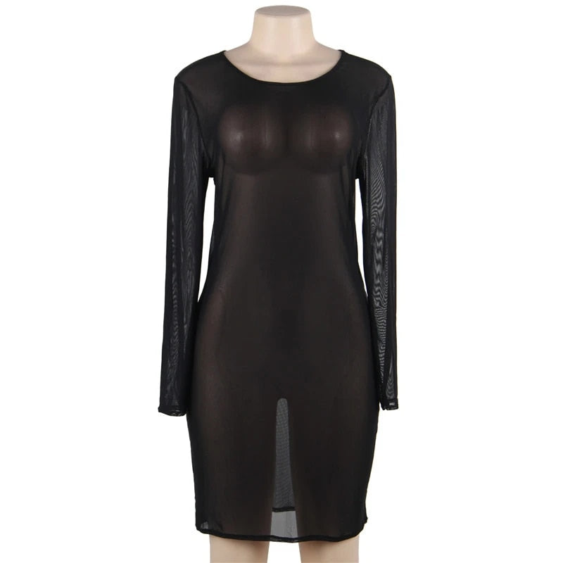 No Treble - Plus Size Women's Long Sleeve Mesh Dress
