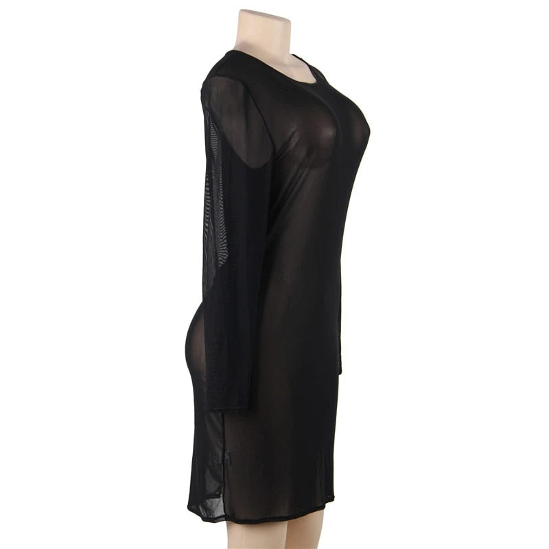 No Treble - Plus Size Women's Long Sleeve Mesh Dress