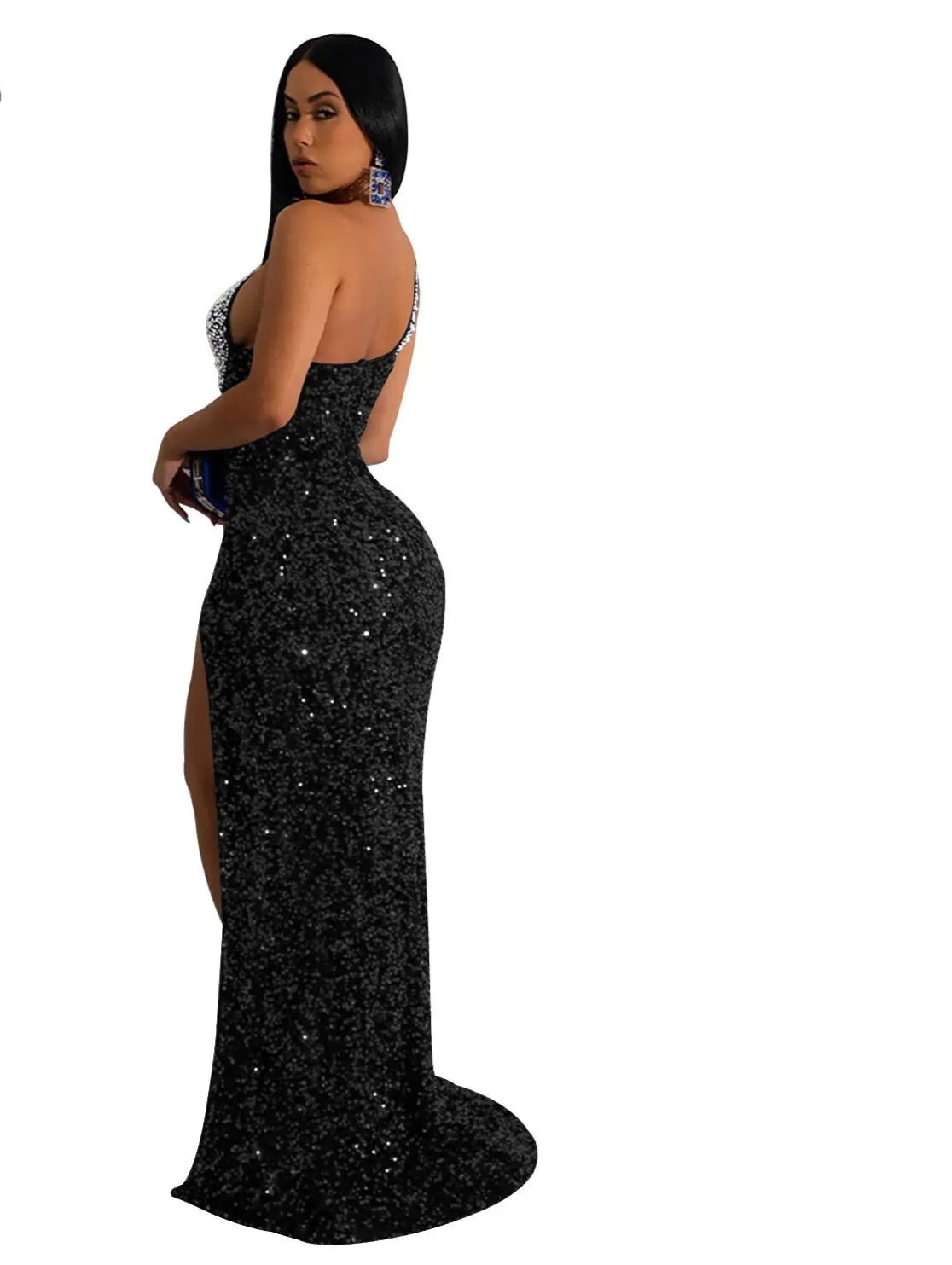 Stargazed - Off The Shoulder Rhinestone Sequin Maxi Dress