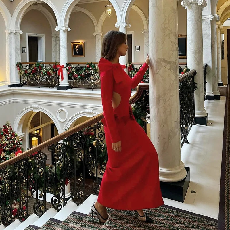 Less Talk, More Red - Sexy Backless Maxi Dress