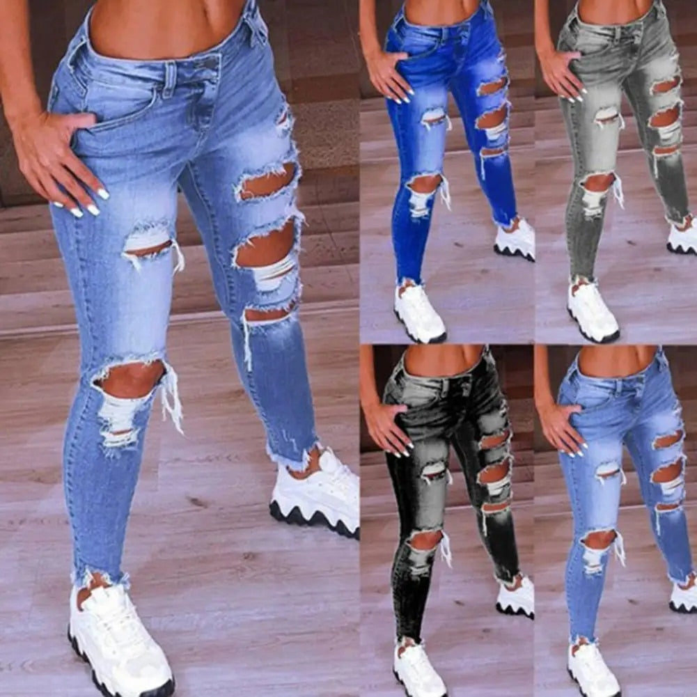 Jasmine - Trendy Women's Distressed Ripped Skinny Jeans