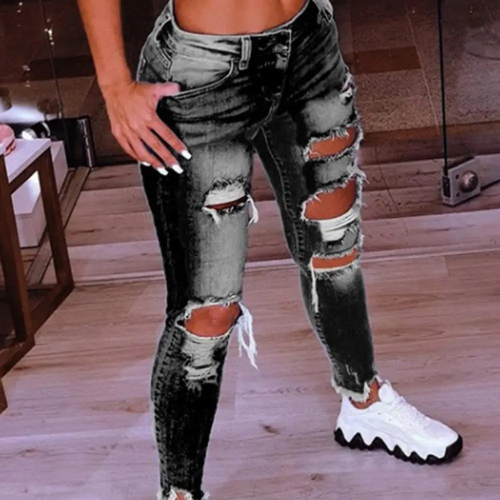 Jasmine - Trendy Women's Distressed Ripped Skinny Jeans