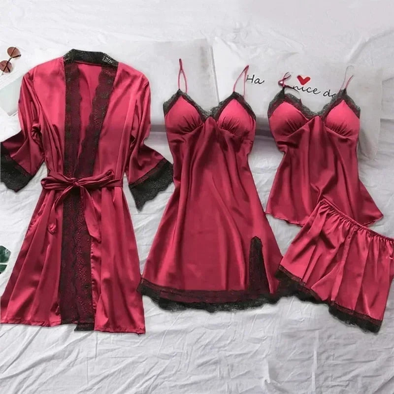 Four-Piece Silk Pajamas Set