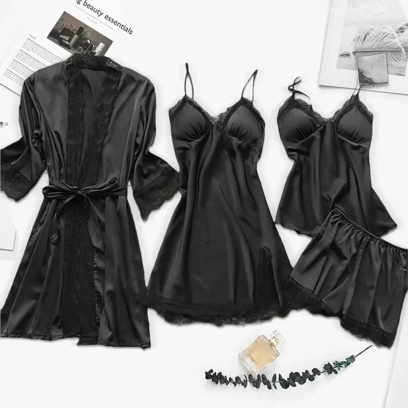 Four-Piece Silk Pajamas Set