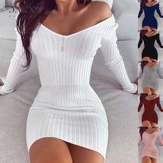 Nicole - Off Shoulder Mini Sweater Dress