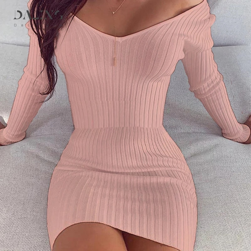 Nicole - Off Shoulder Mini Sweater Dress