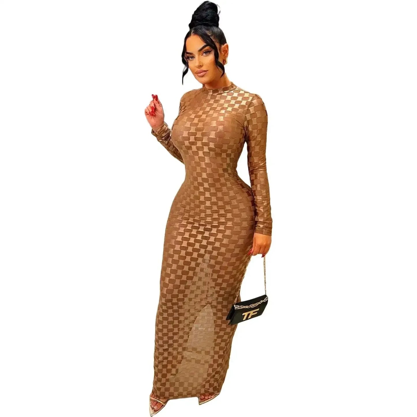 Zaria - Sexy Sheer Mesh Maxi Bodycon Dress