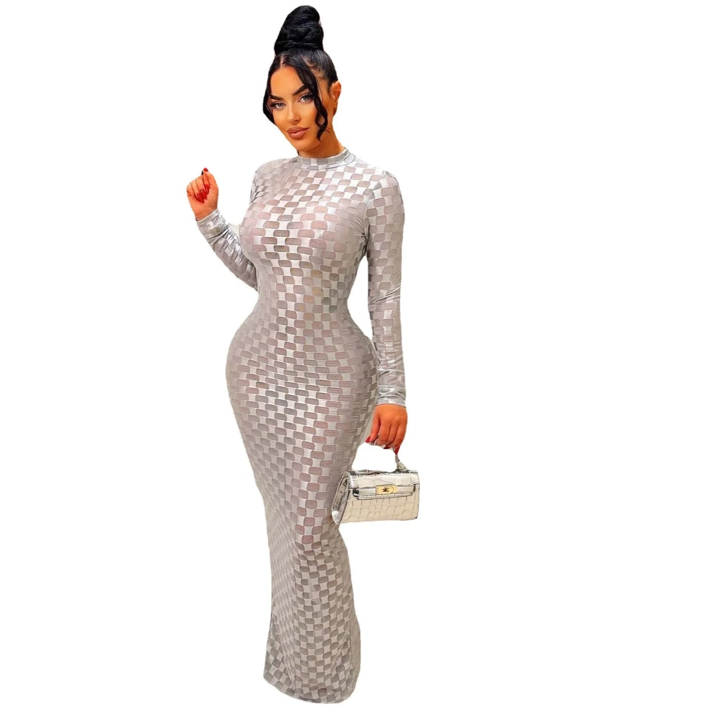 Zaria - Sexy Sheer Mesh Maxi Bodycon Dress