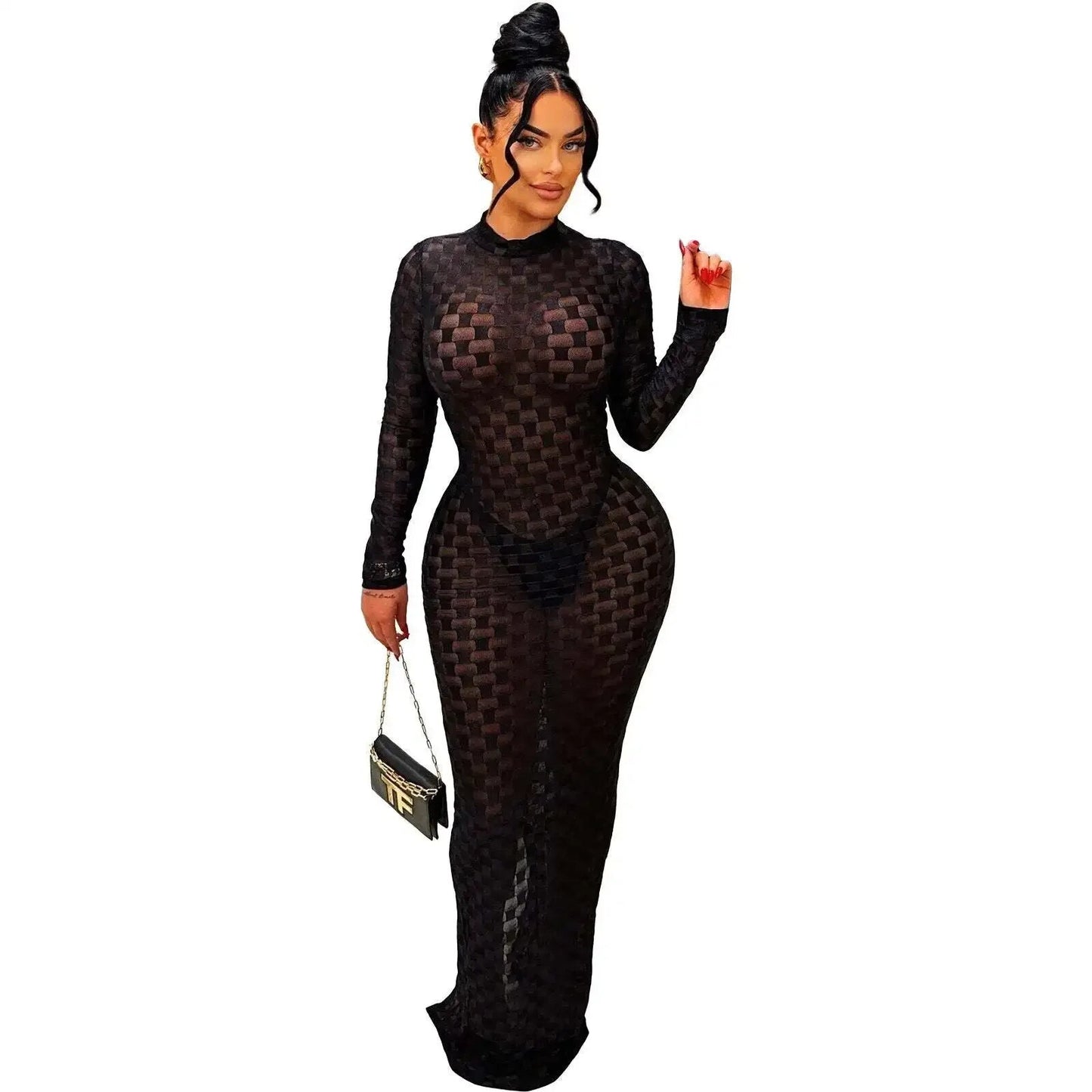 Zaria - Sexy Sheer Mesh Maxi Bodycon Dress