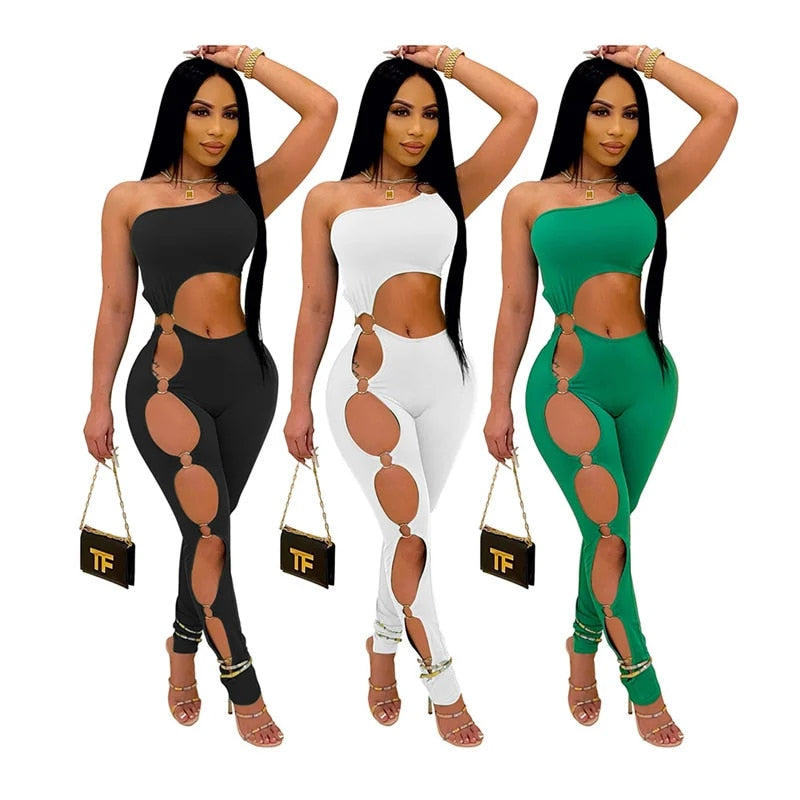 Girl's Night Out - Sexy One Shoulder Bodycon Jumpsuit