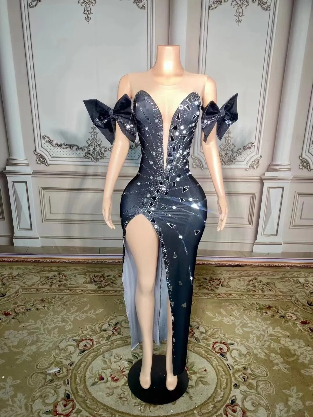 Celeste - Night Sky - Women's Sexy Rhinestones Mirror Dress
