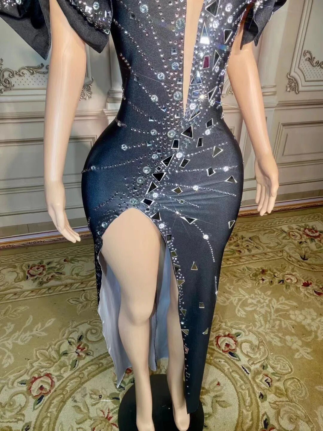 Celeste - Night Sky - Women's Sexy Rhinestones Mirror Dress