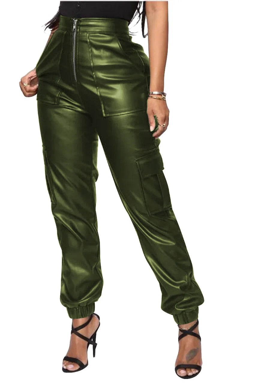 Danielle - PU Leather Cargo Pants