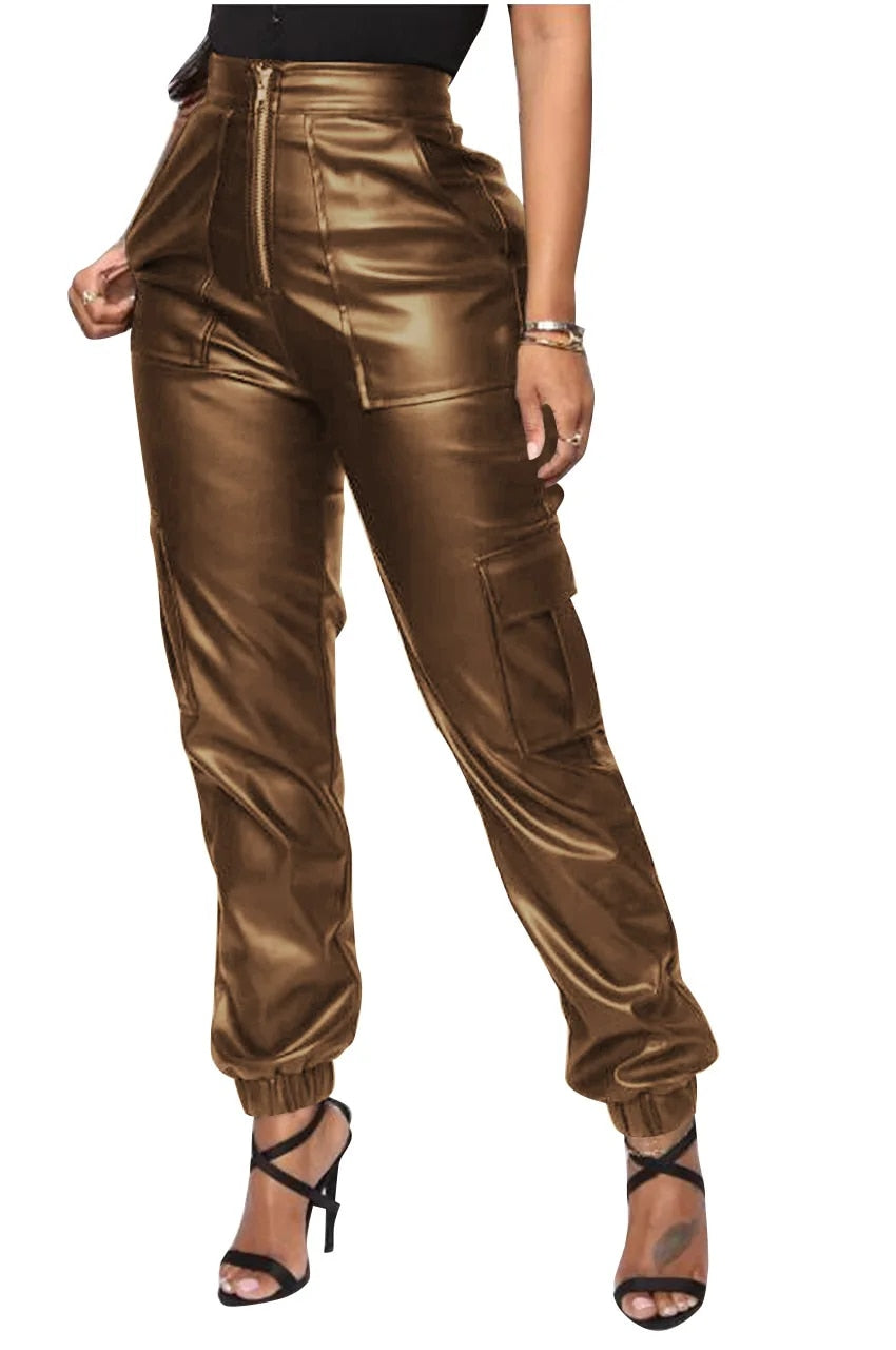 Danielle - PU Leather Cargo Pants