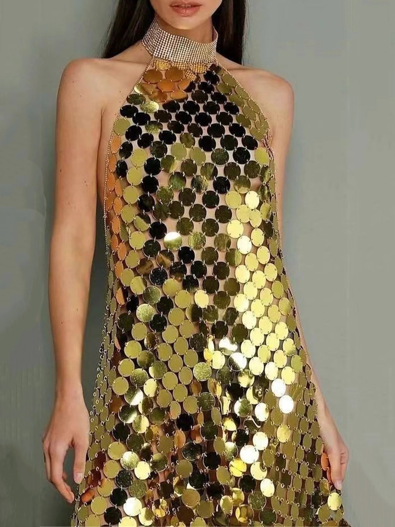 Isla - Sparkly Iridescent Sequins Sexy Hollow Backless Mini Dress