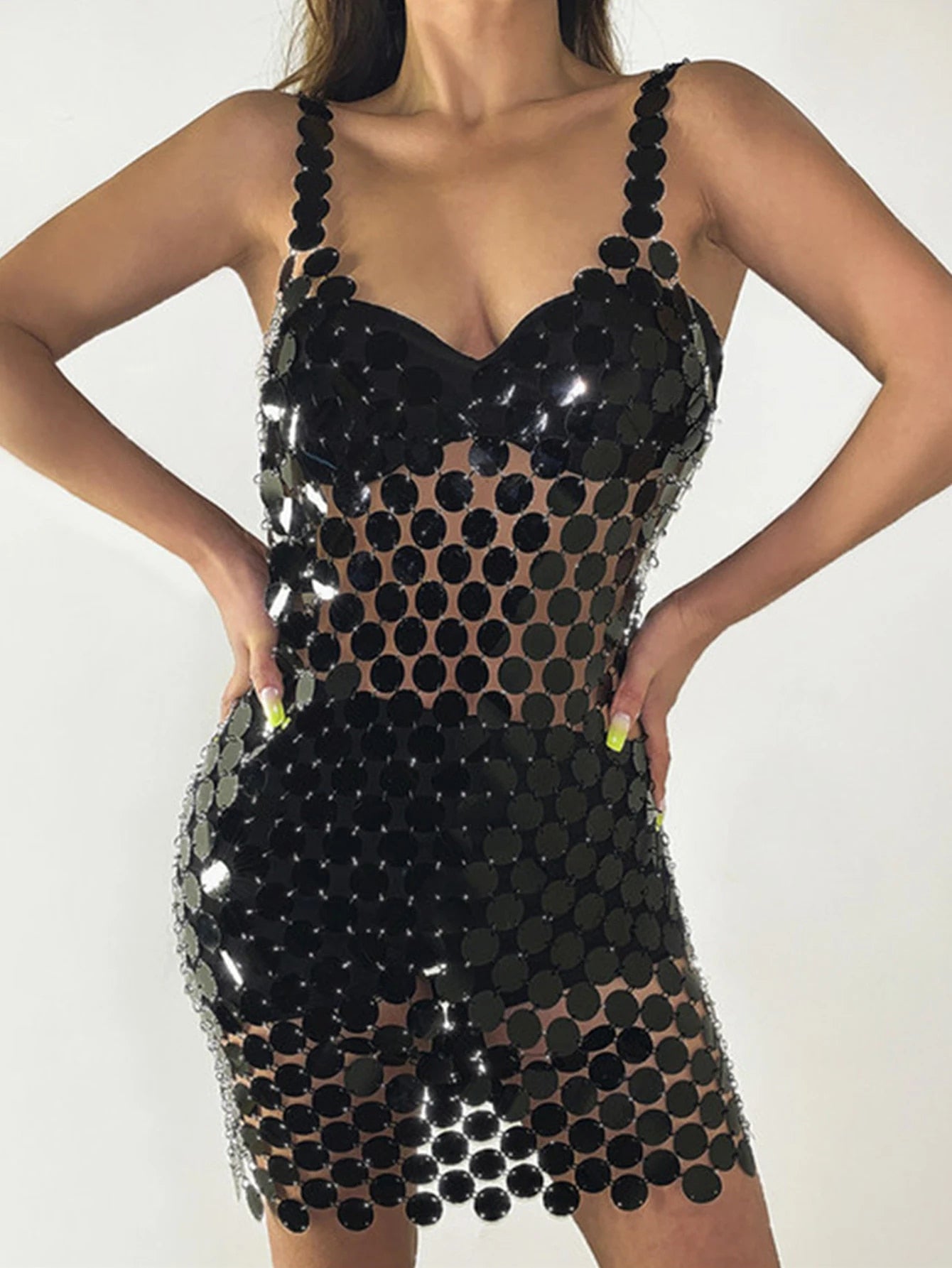 Isla - Sparkly Iridescent Sequins Sexy Hollow Backless Mini Dress