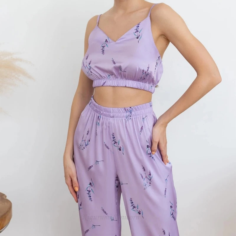 Three-Piece Silk Satin Pajamas Set