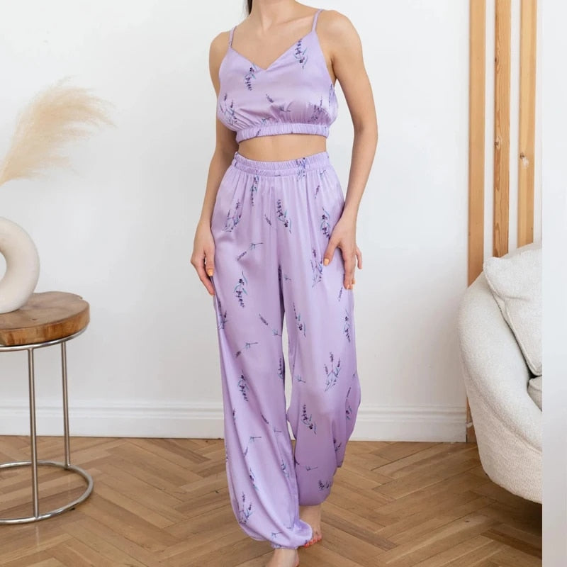 Three-Piece Silk Satin Pajamas Set