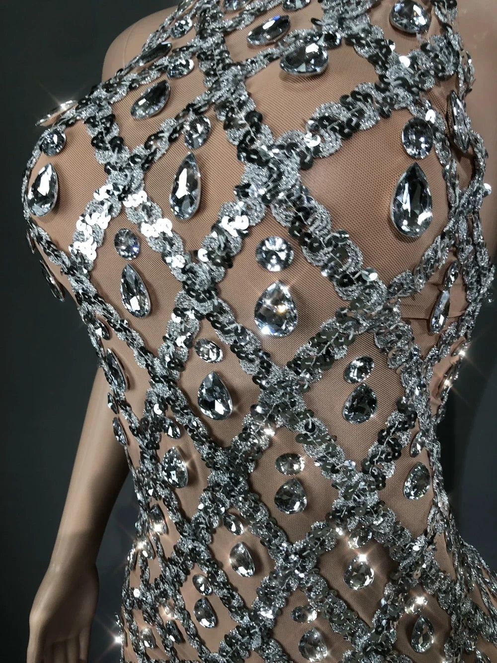 No Stone Unturned - Luxurious Sexy Crystal Embellished Evening Dress