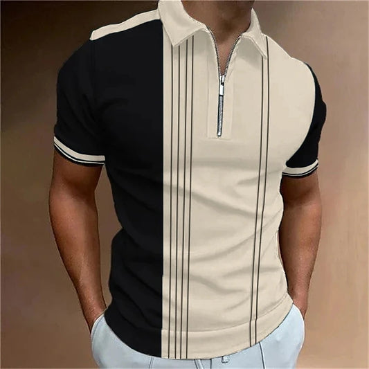 Summer Leisure Zipper Striped Polo Shirt