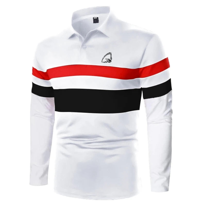 Men's Fashion Casual Long Sleeve Printed Polo Shirt