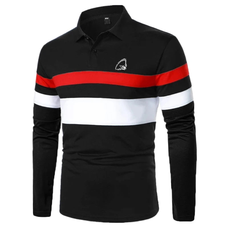 Men's Fashion Casual Long Sleeve Printed Polo Shirt