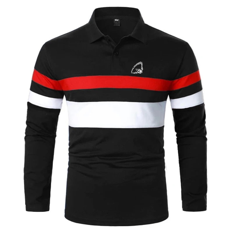 Men's Fashion Casual Long Sleeve Printed Polo Shirt