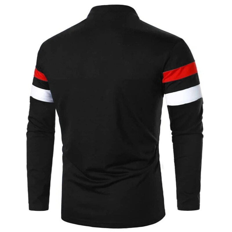 Men's Fashion Casual Long Sleeve Printed Polo Shirt