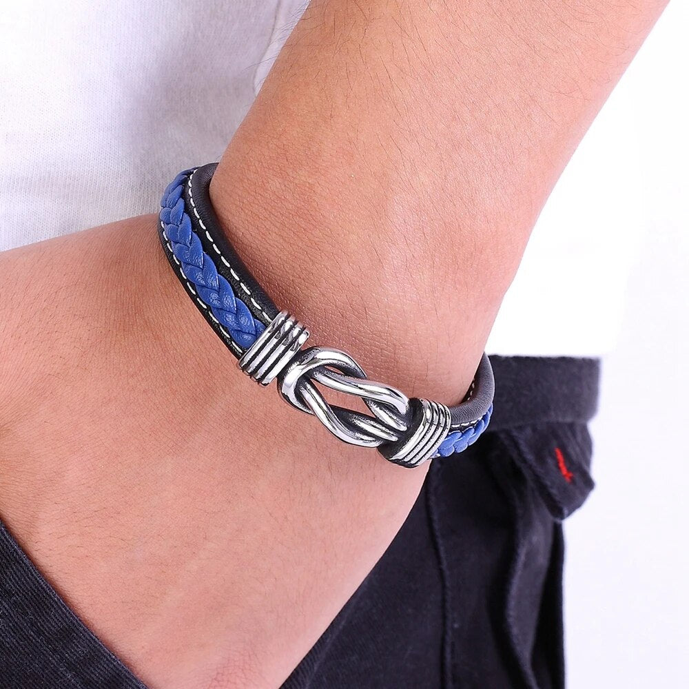 Men's Geometric Stainless Steel Leather Bracelet