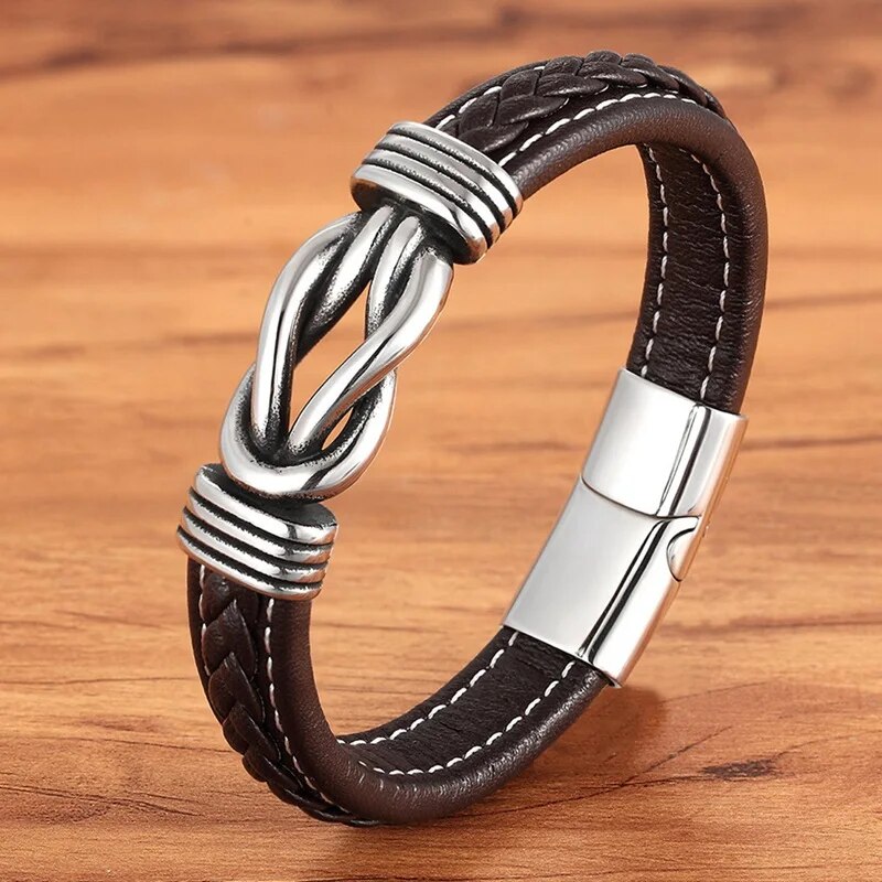 Men's Geometric Stainless Steel Leather Bracelet