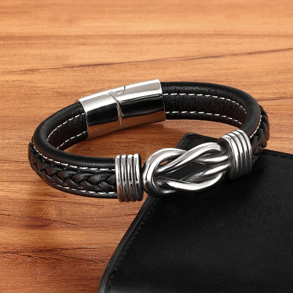 Men's Geometric Stainless Steel Leather Bracelet