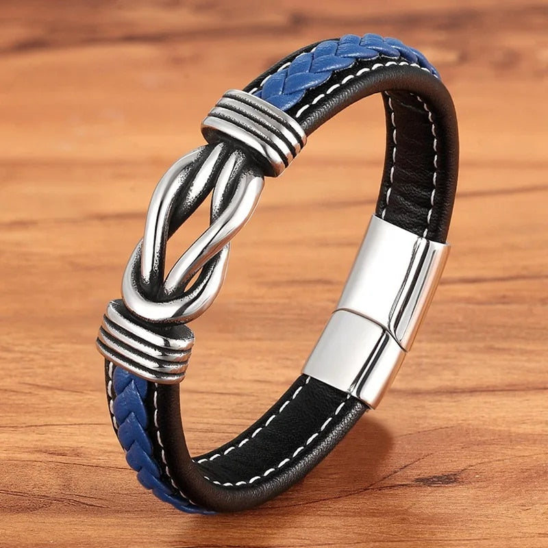 Men's Geometric Stainless Steel Leather Bracelet