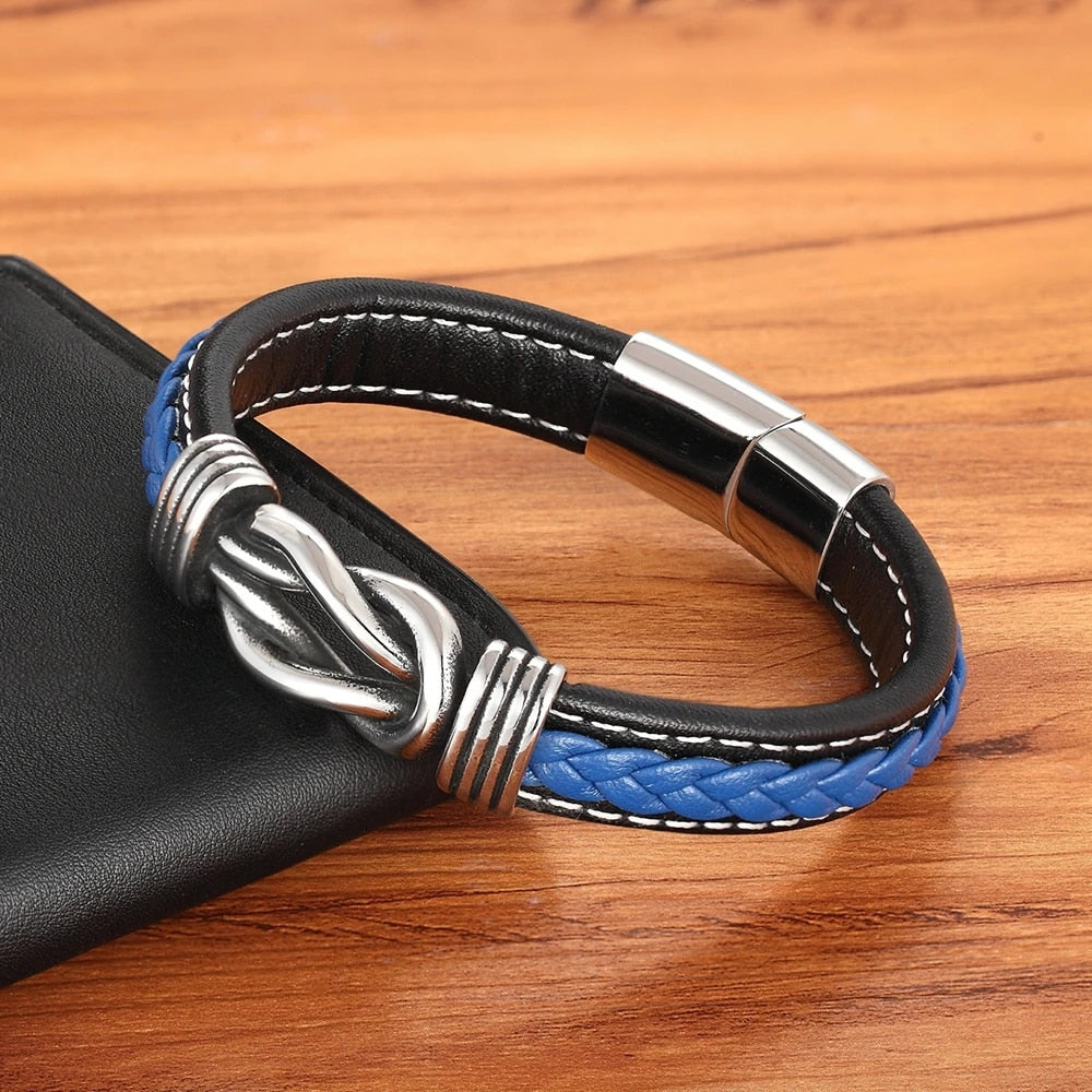 Men's Geometric Stainless Steel Leather Bracelet