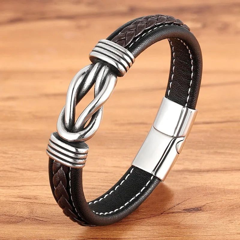 Men's Geometric Stainless Steel Leather Bracelet