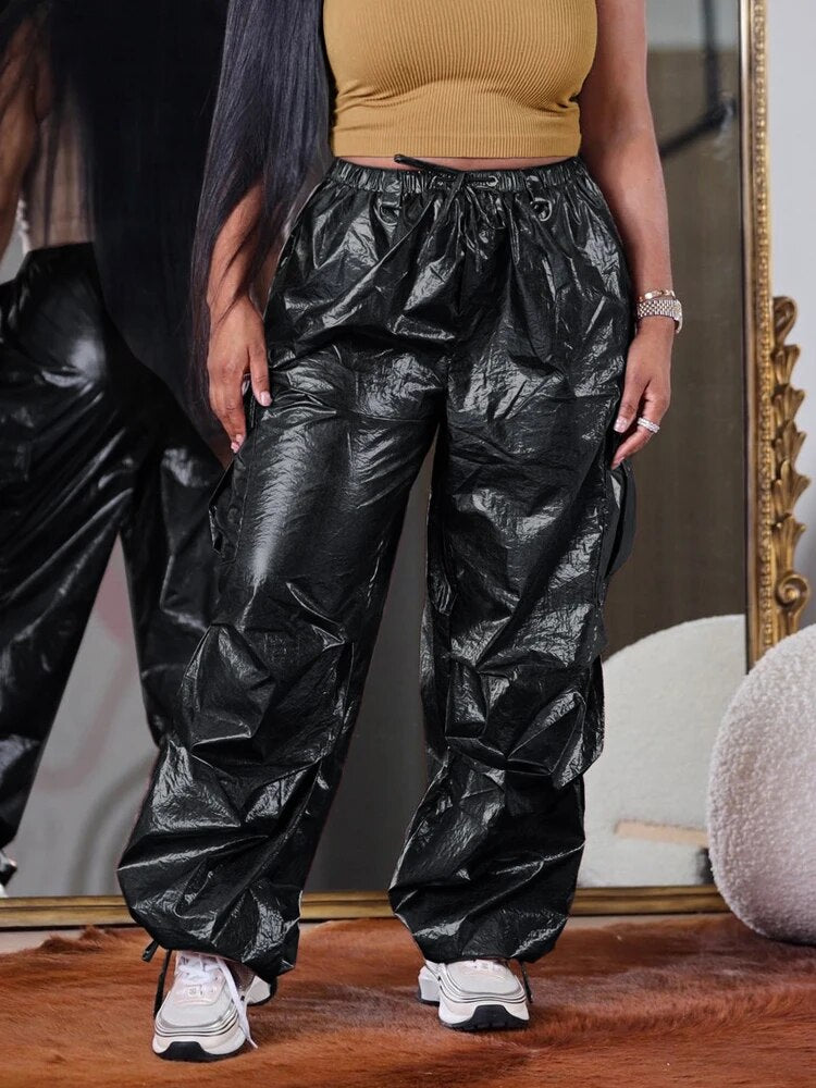 Carry Go - Women's Baggy Metallic Cargo Pants