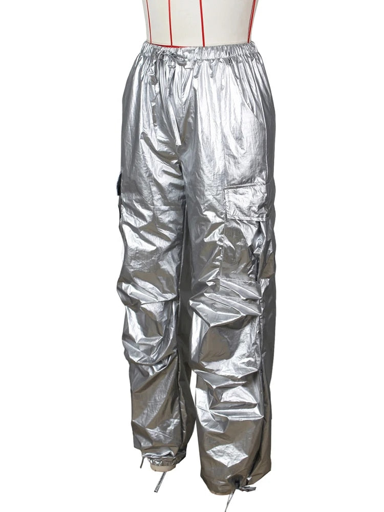 Carry Go - Women's Baggy Metallic Cargo Pants