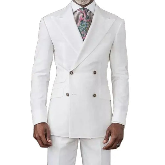 White Slim-Fit Double Breasted Tuxedo Suit